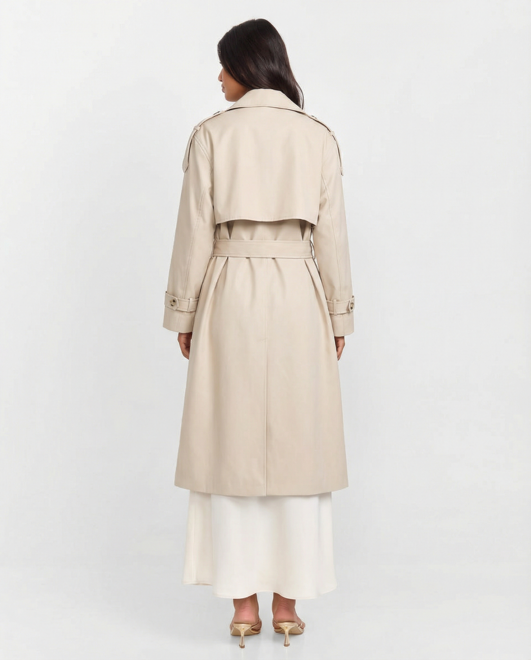 Viola | Elegant Belted Double Breasted Coat Cream Long