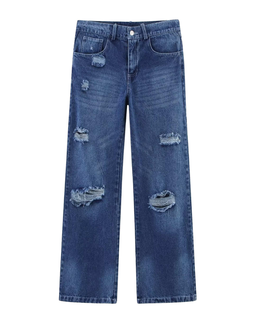 Bea | High Waisted Ripped Straight Leg Jeans Dark Blue Distressed