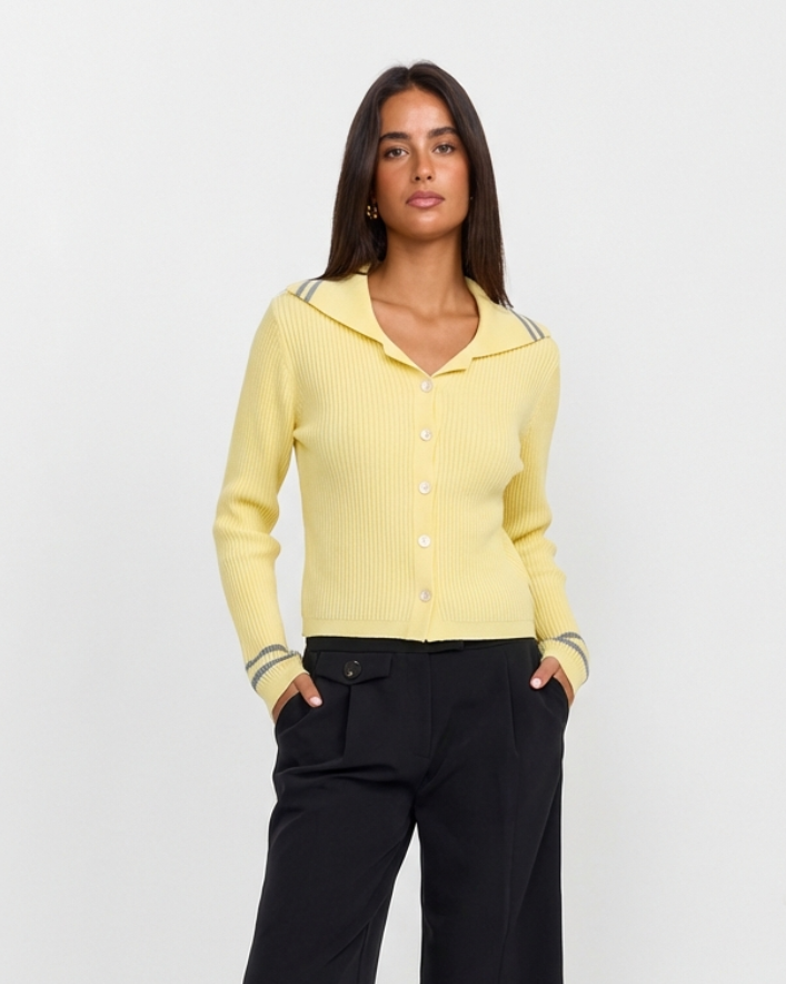 Thea | Ribbed Button Down Shirt Yellow Long Sleeve Collared