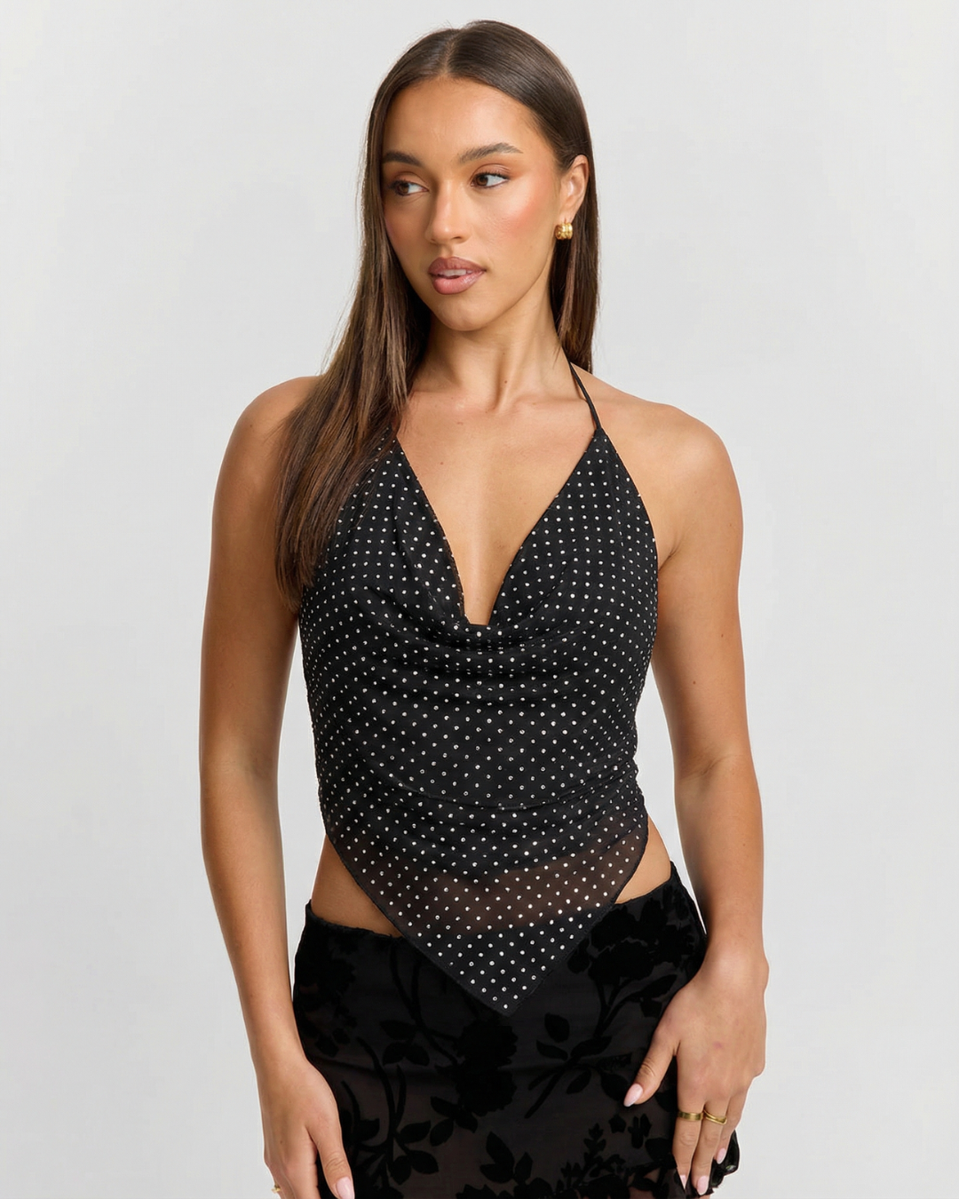 Kira | Mesh Top Black Halter Neck Polka Dot Sheer