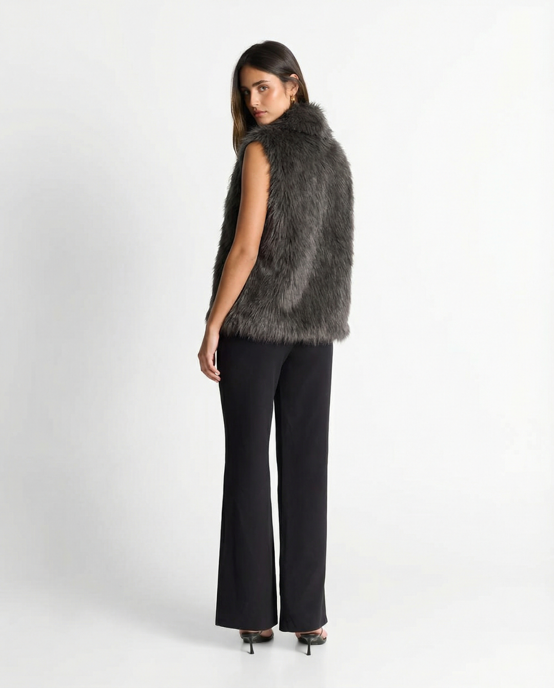 Rowan | Faux Fur Vest Black High Neck Sleeveless