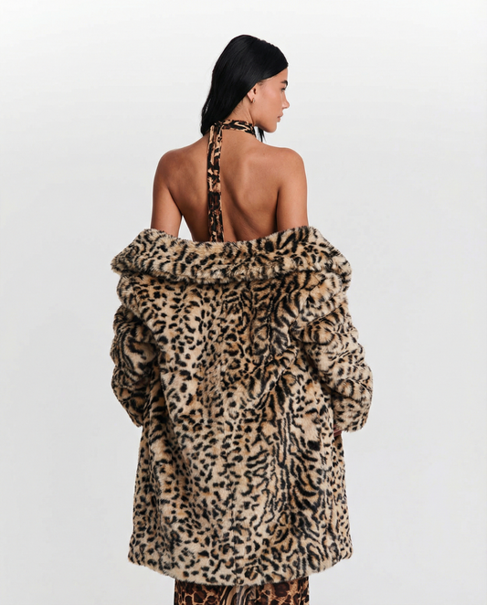 Vera | Faux Fur Coat Leopard Print Long Oversized