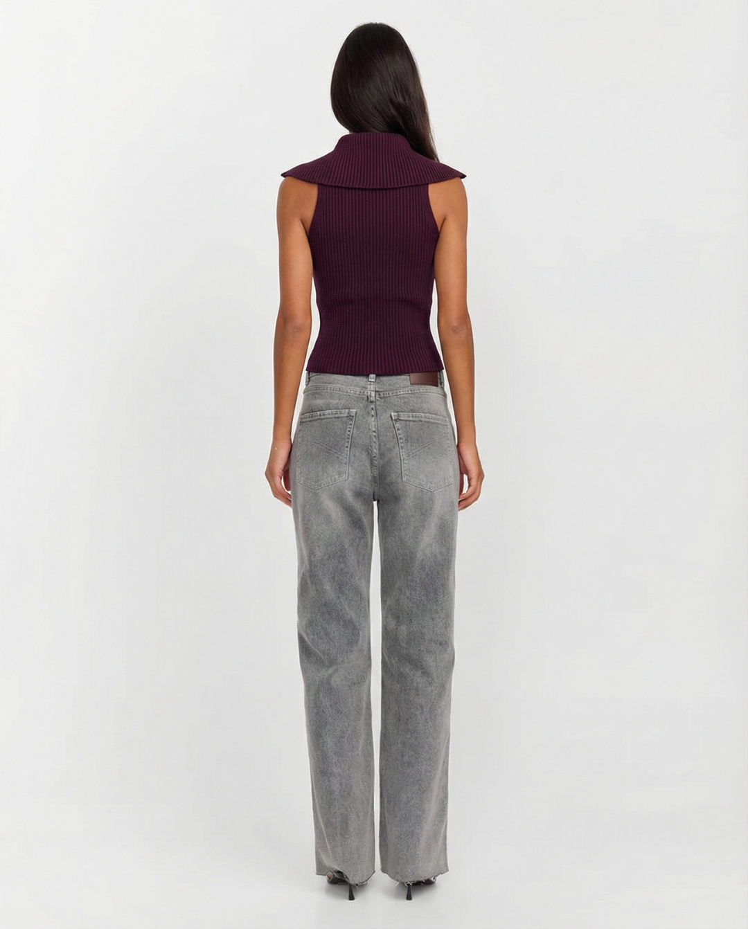 Thea | Ribbed Zip Up Sweater Vest Purple Collared