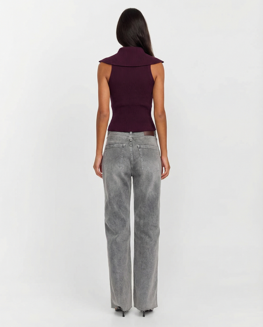 Thea | Ribbed Zip Up Sweater Vest Purple Collared