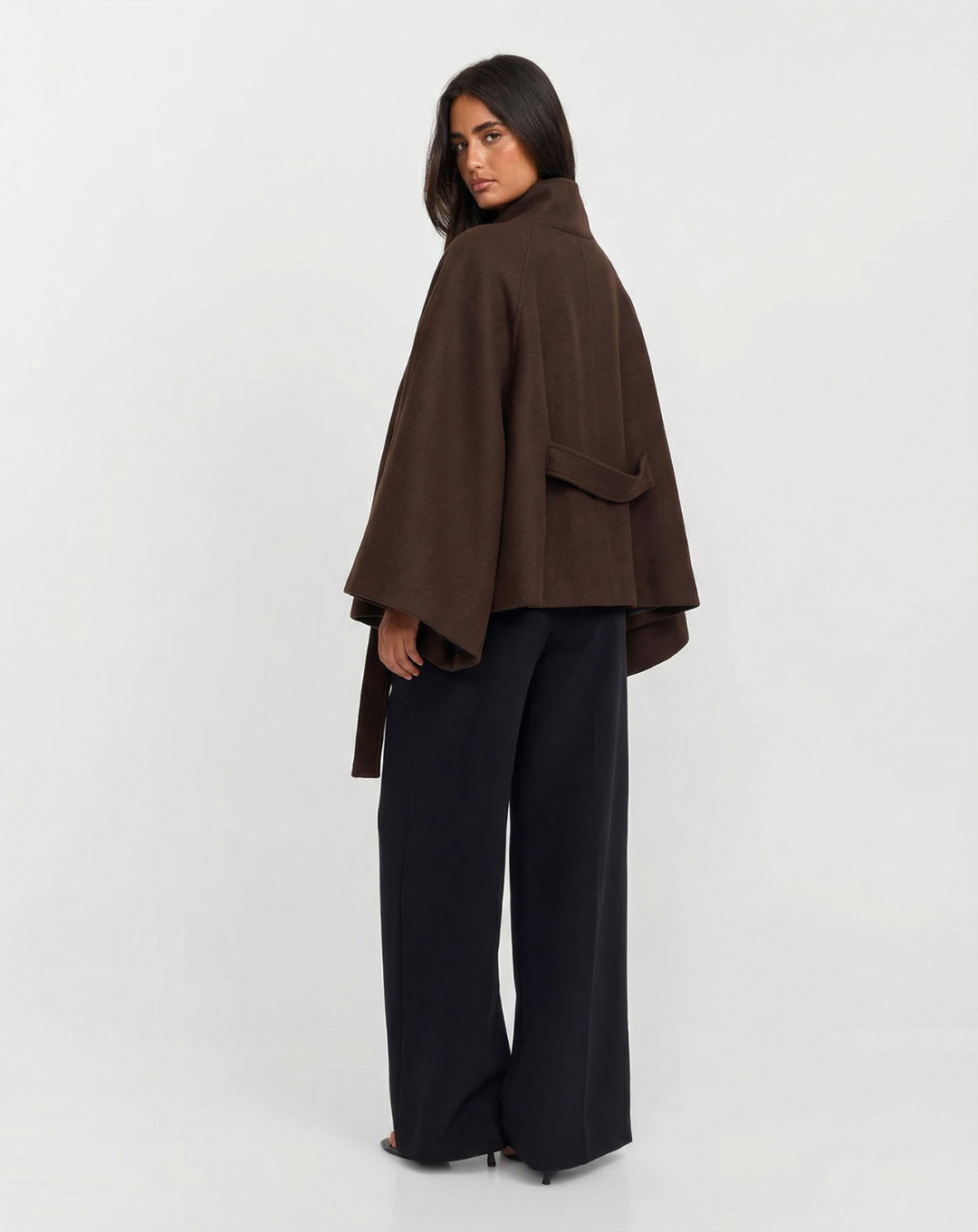 Wren | Elegant Brown Jacket Belted Oversized Funnel Neck