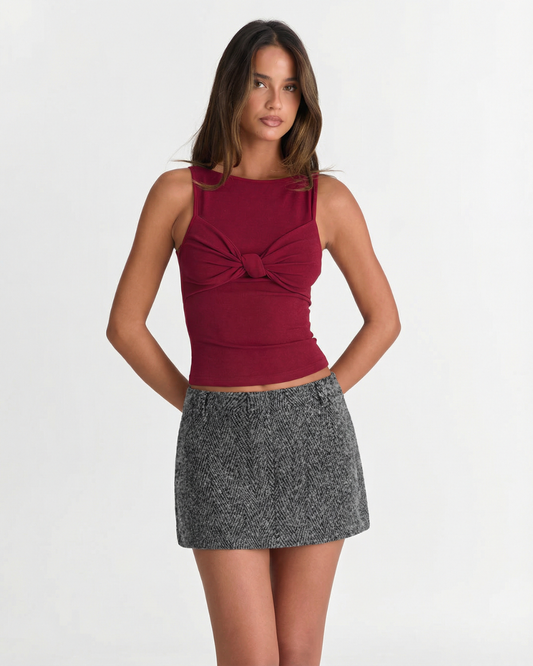 Vera | A Line Mini Skirt Gray Herringbone Tweed