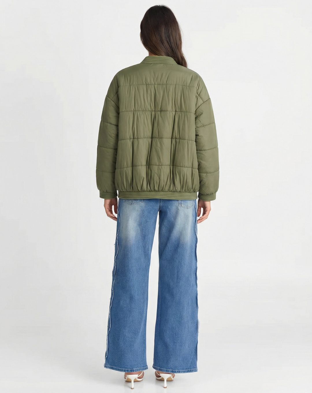 Vera | Oversized Quilted Puffer Jacket Sage Green Ribbed