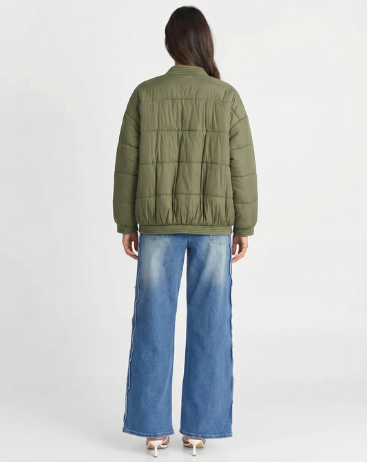 Kira | Quilted Puffer Jacket Green Oversized Collarless