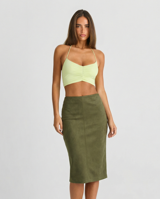 Ivy | Suede Pencil Skirt Green Midi Bodycon
