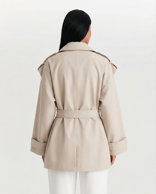 Lyra | Elegant Belted Jacket Cream Long Sleeve