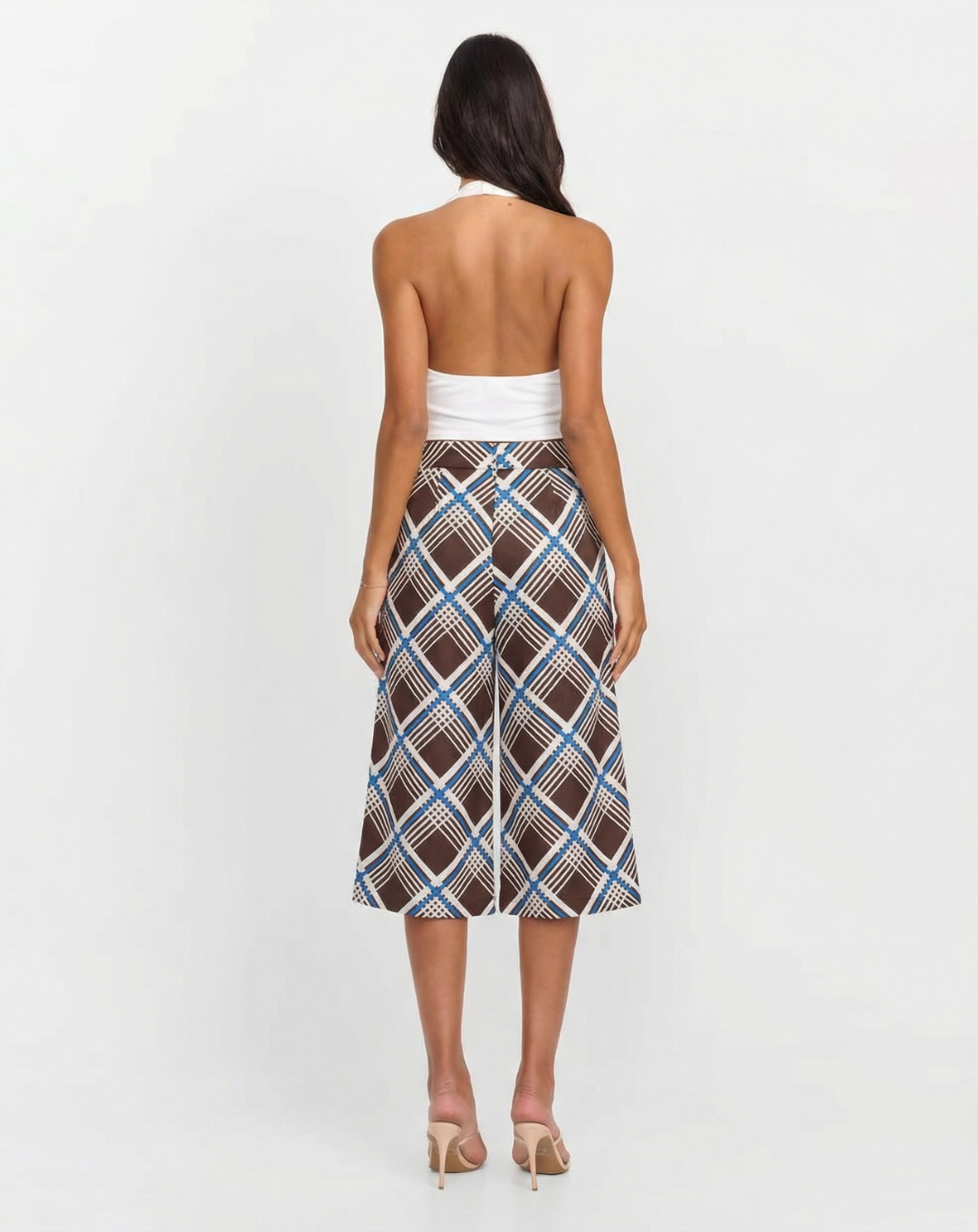 Lyra | Check Culottes Brown Blue Wide Leg High Waisted