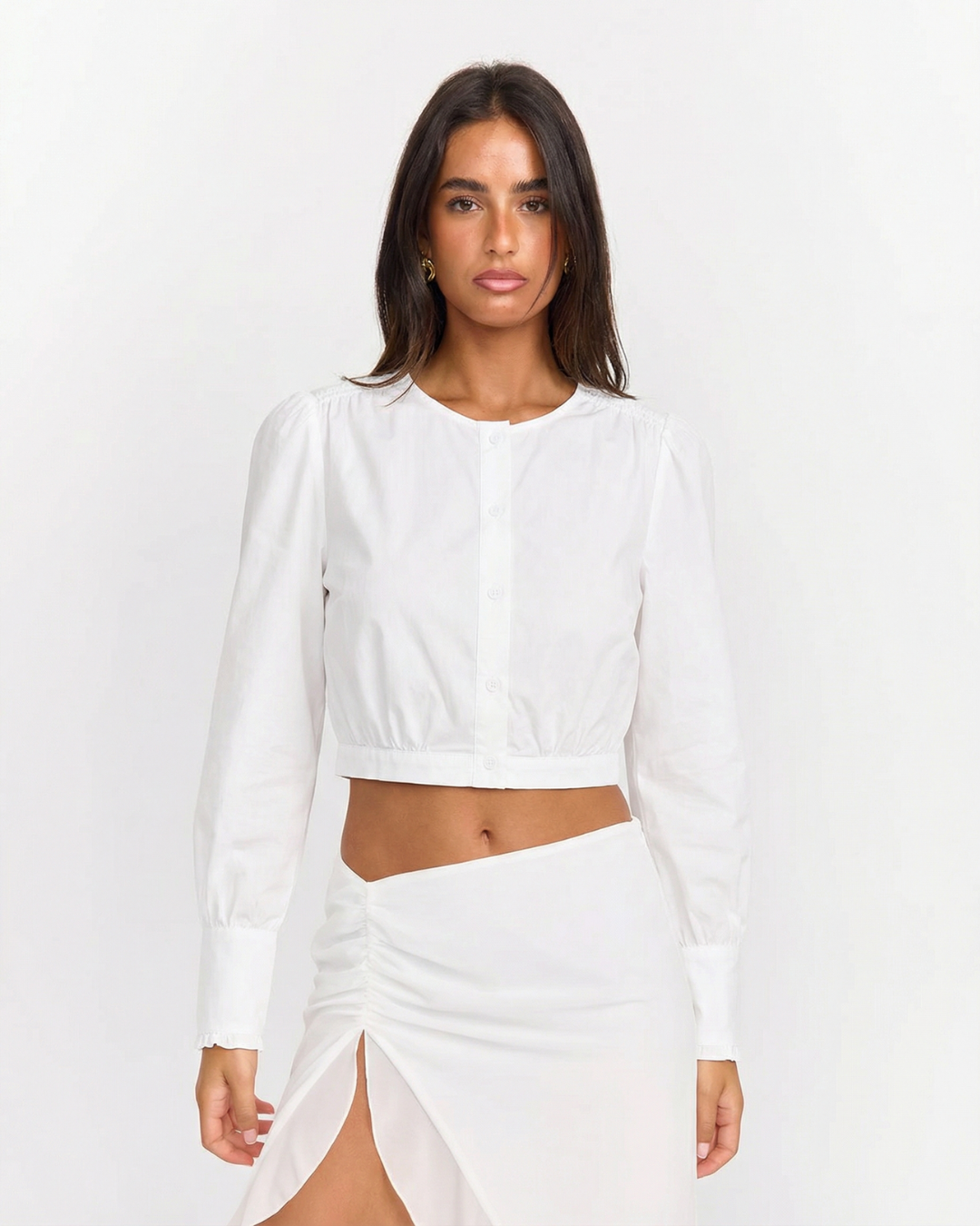 Ayla | Puff Sleeve White Shirt Cropped