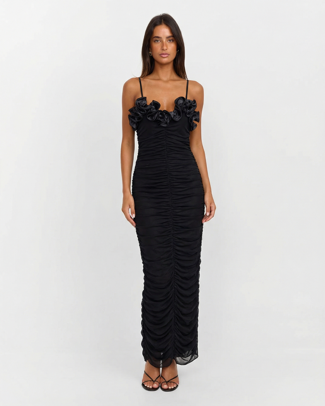 Eden | Elegant Ruched Maxi Dress Black