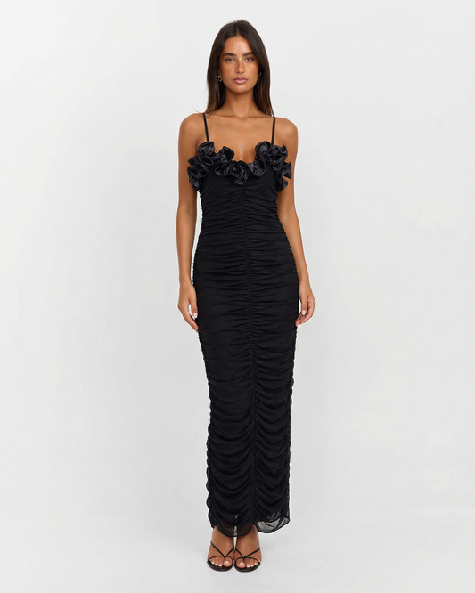 Eden | Elegant Ruched Maxi Dress Black