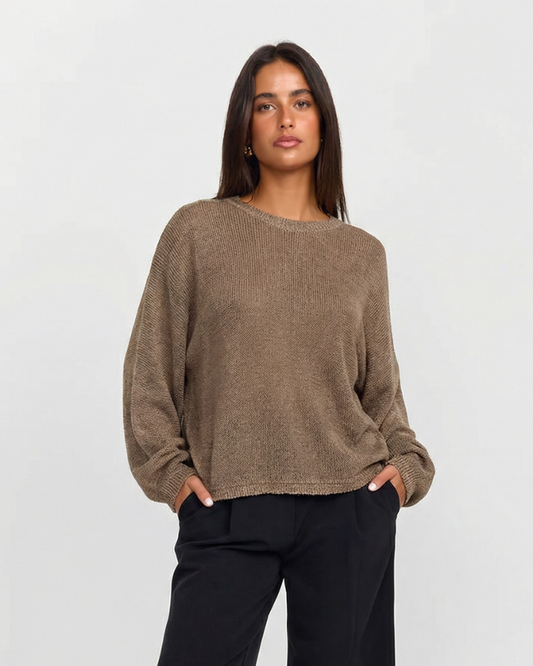 Cleo | Oversized Knitted Top Brown Long Sleeve