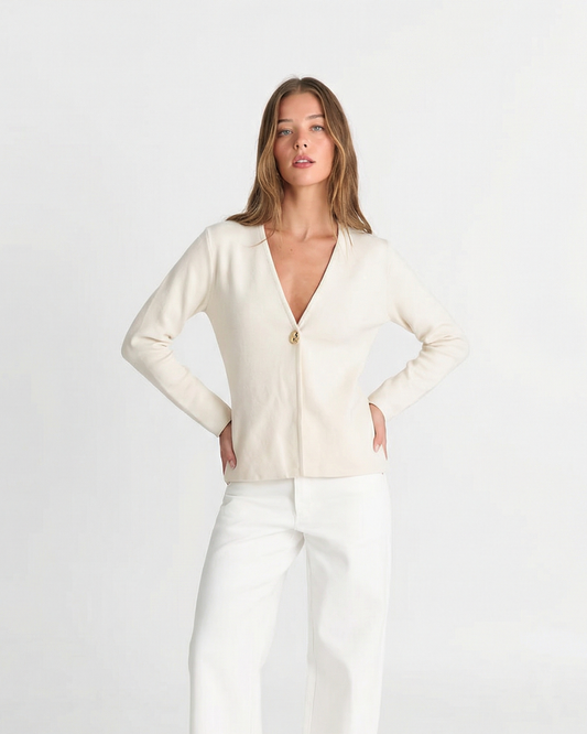 Zoe | Knitted Cardigan Cream V Neck Long Sleeve