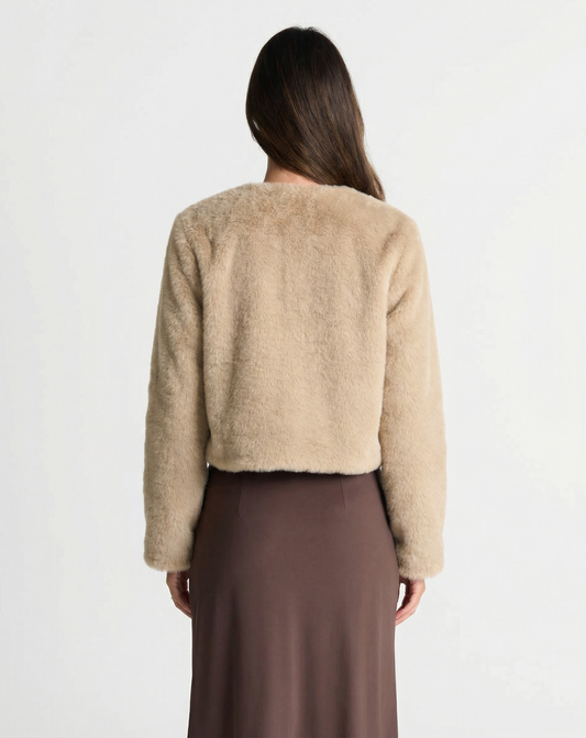Vera | Cropped Fuzzy Cardigan Coat Cream Button Front