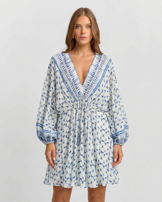 Lyla | Summer Printed Mini Dress Blue