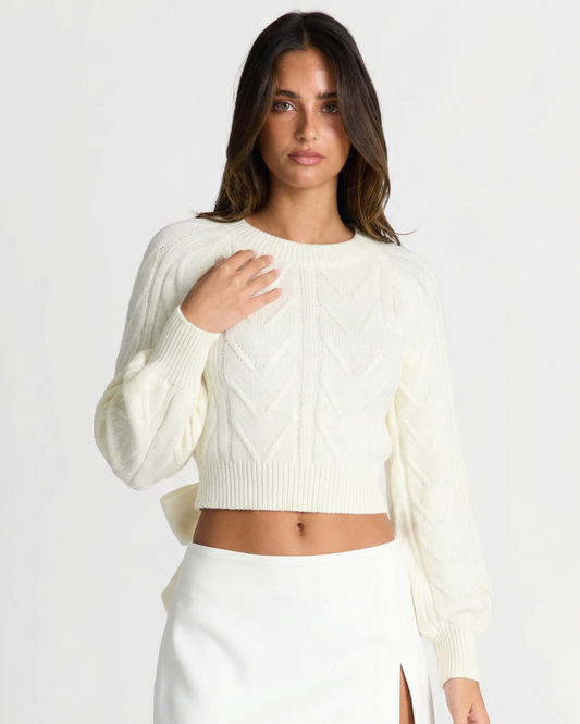 Opal | Casual Cropped Knitted Top Cream Cable Knit Long Sleeve