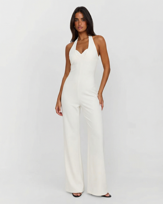 Paloma | Elegant Halter Jumpsuit White Wide Leg