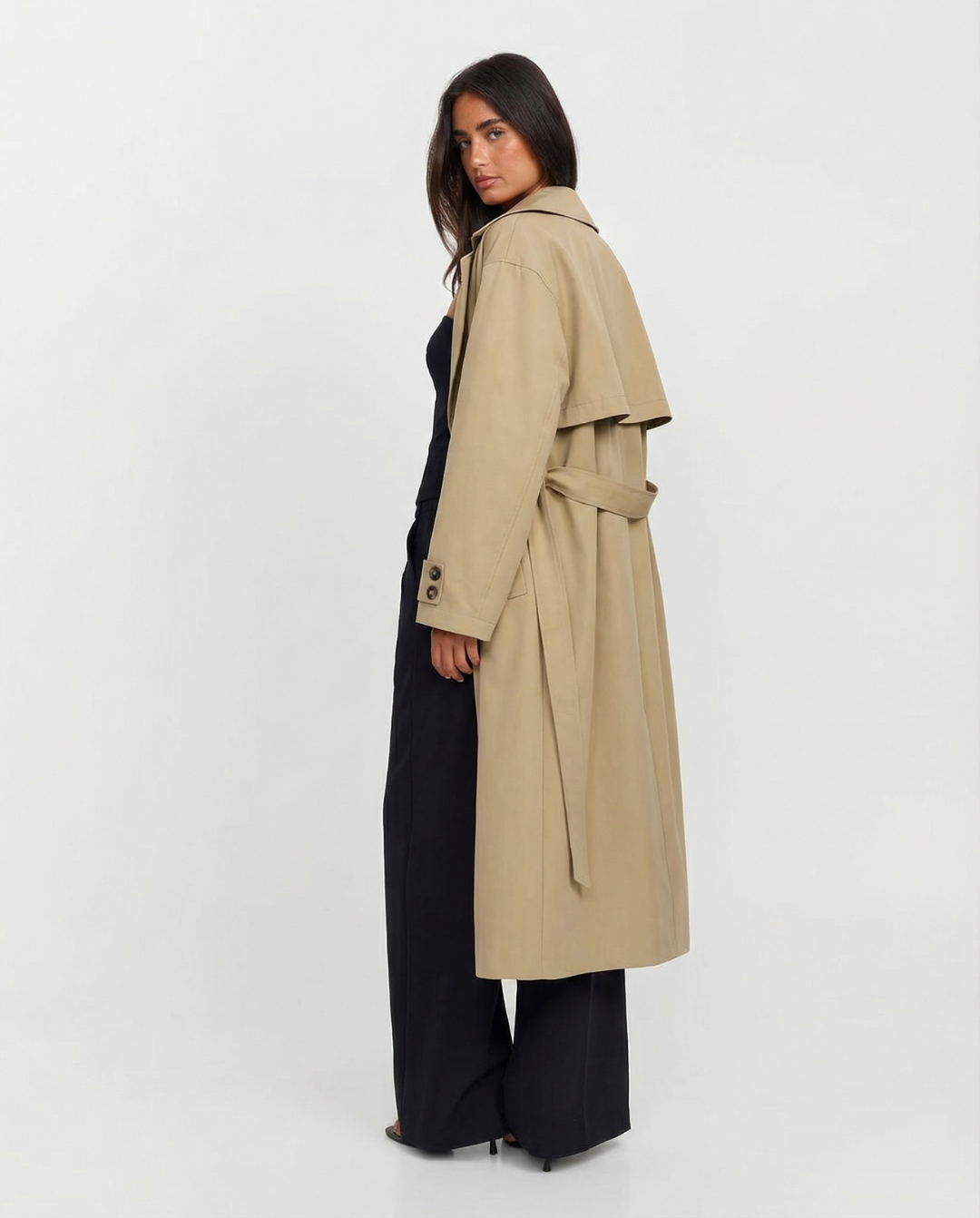 Maren | Smart Casual Longline Trench Coat Beige Double Breasted