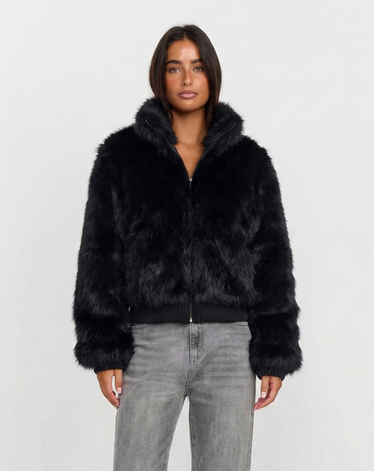 Rosa | Winter Faux Fur Bomber Jacket Black