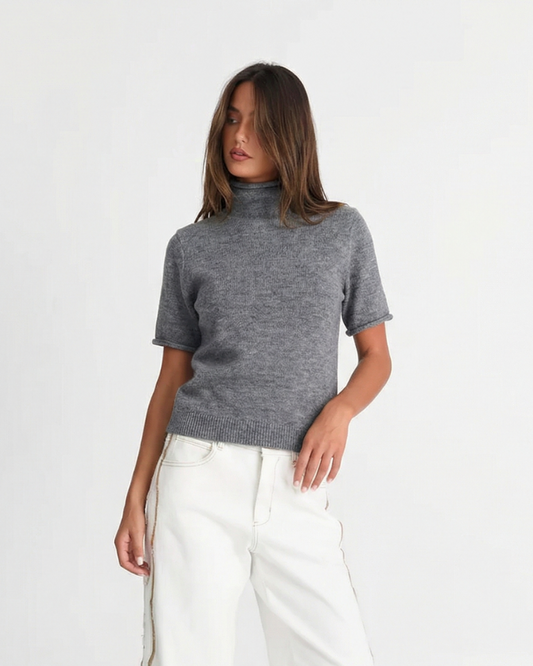 Vera | Ribbed Turtleneck Sweater Gray Short Sleeve