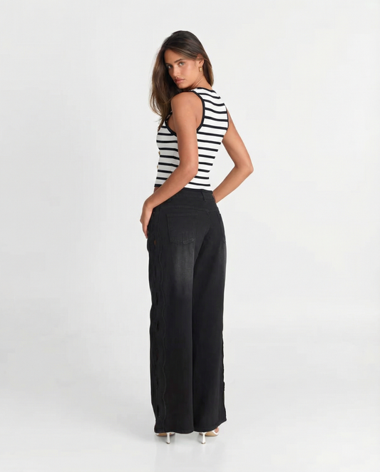 Miren | Striped Cropped Cardigan Black White Button Front V Neck