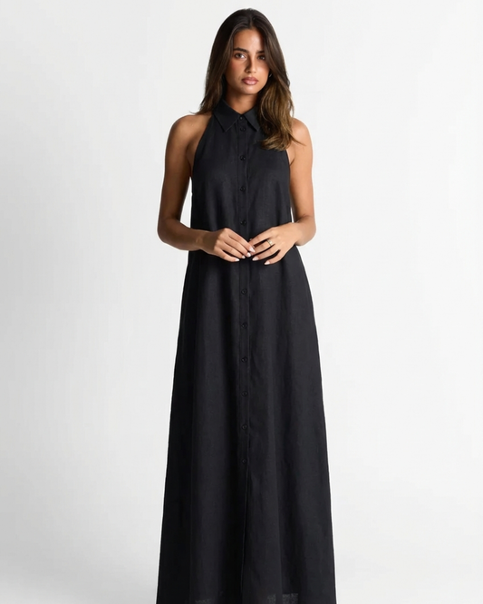 Elise | Summer Halter Neck Maxi Dress Black