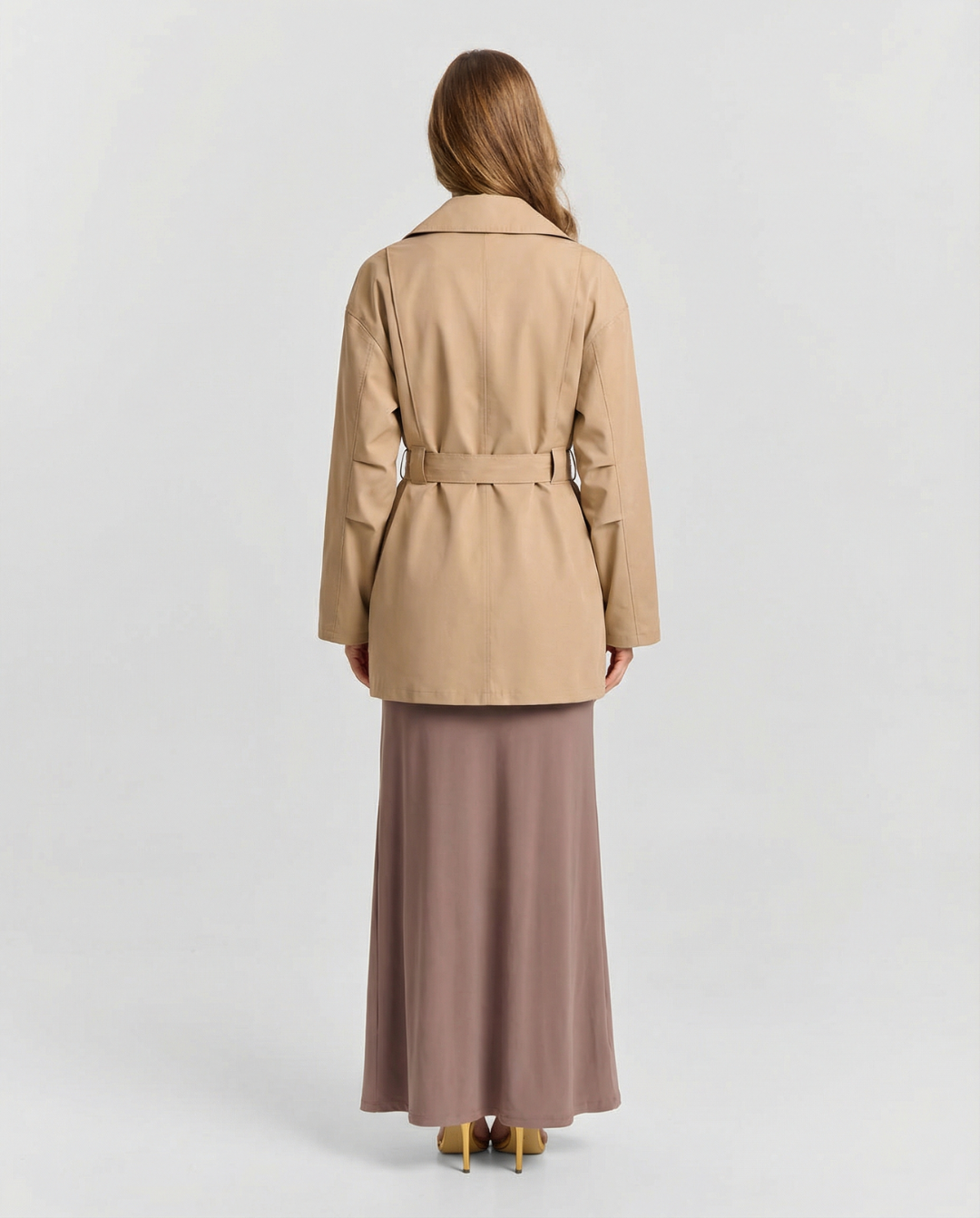 Willa | Utility Jacket Beige Belted Cargo Pockets Long