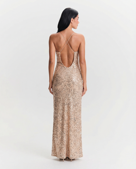 Hope | Sequin Split Leg Maxi Dress Gold