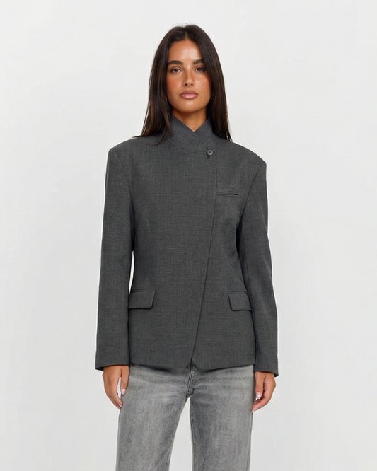 Margot | Smart Casual Fitted Blazer Dark Gray Chest Pocket