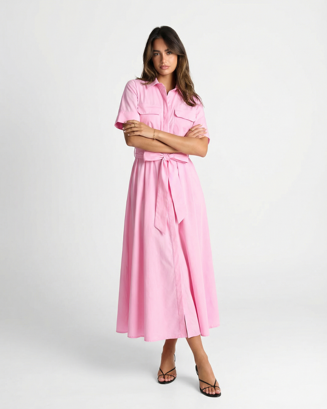 Nala | Summer Belted Shirt Maxi Dress