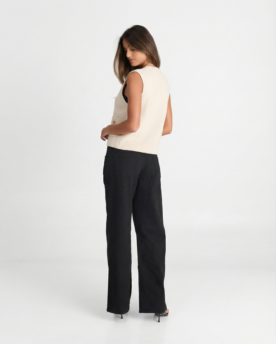 Faye | Sleeveless Ribbed Cardigan Cream Button Front Pockets