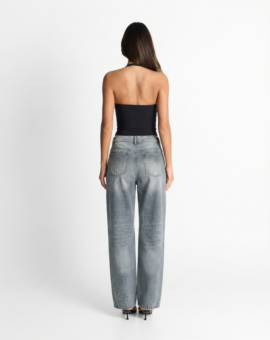 Margot | High Waisted Straight Leg Jeans Gray Light Wash Distressed