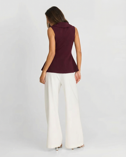 Margot | Sleeveless Tailored Vest Burgundy Double Breasted Button