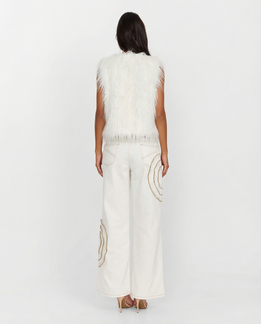Vera | Faux Fur Vest White Sleeveless Open Front
