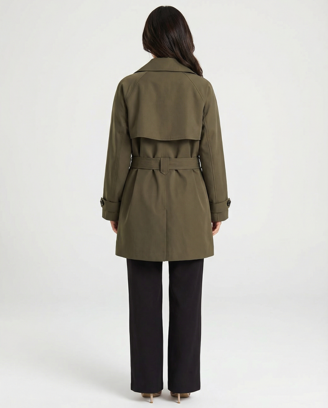 Vera | Belted Trench Coat Olive Long Sleeve Double Breasted
