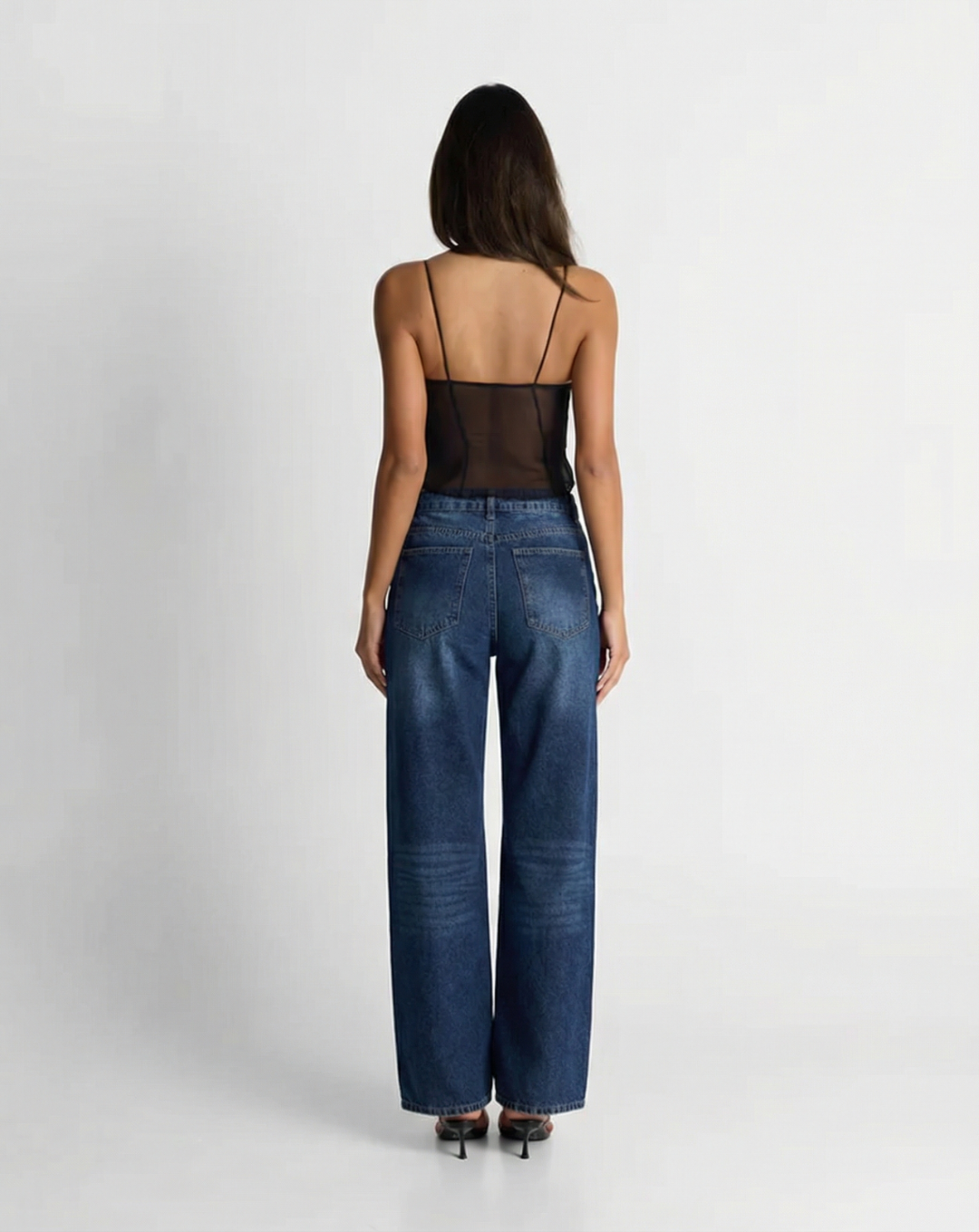 Vera | Wide Leg Jeans Dark Blue High Waisted Side Stripe