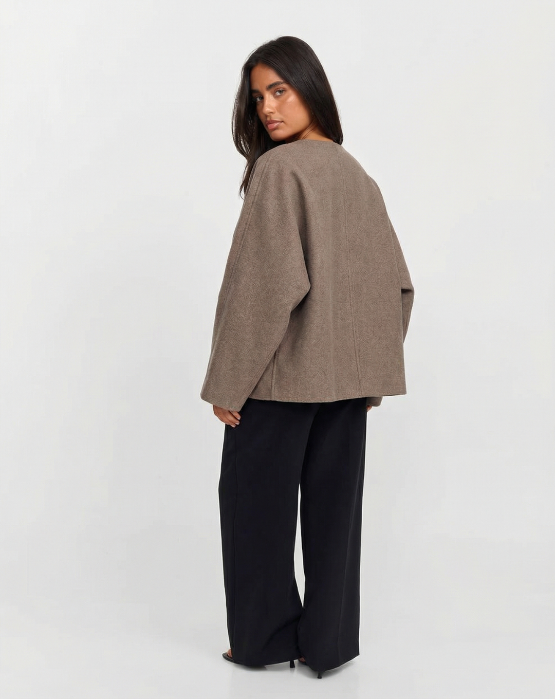 Margot | Collarless Blazer Brown Cropped Oversized