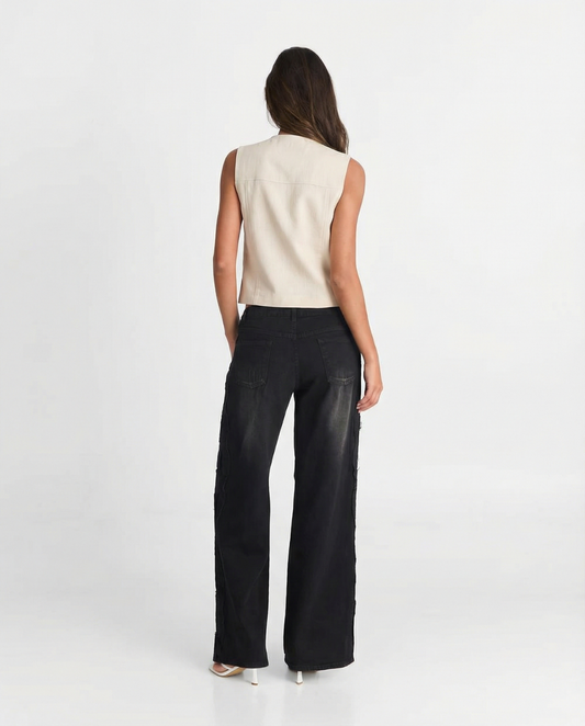 Margot | Cropped Double Breasted Vest Cream Sleeveless