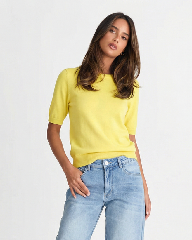 Stella | Knitted Top Yellow Short Sleeve Crew Neck