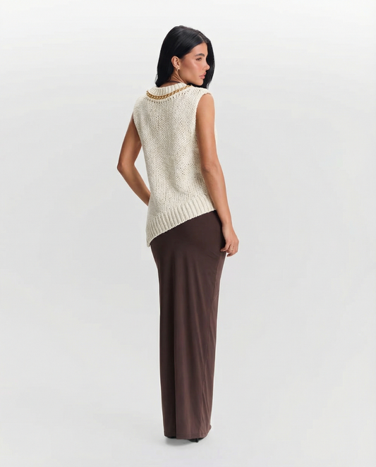 Vera | Cropped Sweater Vest Cream Chain Detail Sleeveless