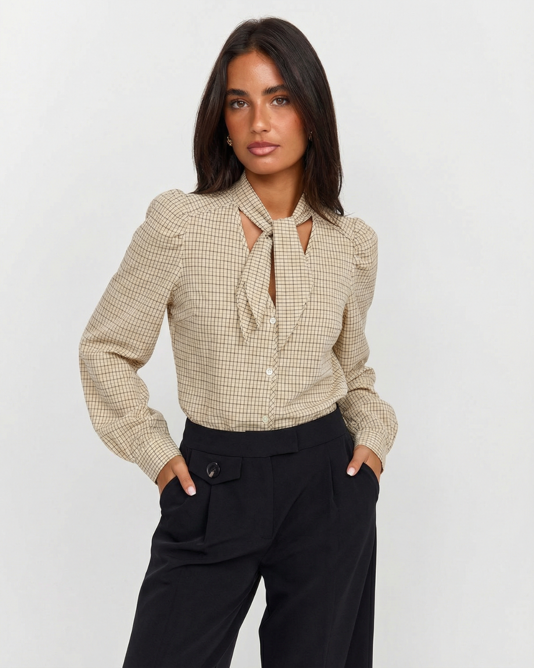 Vera | Smart Casual Tie Neck Blouse Beige