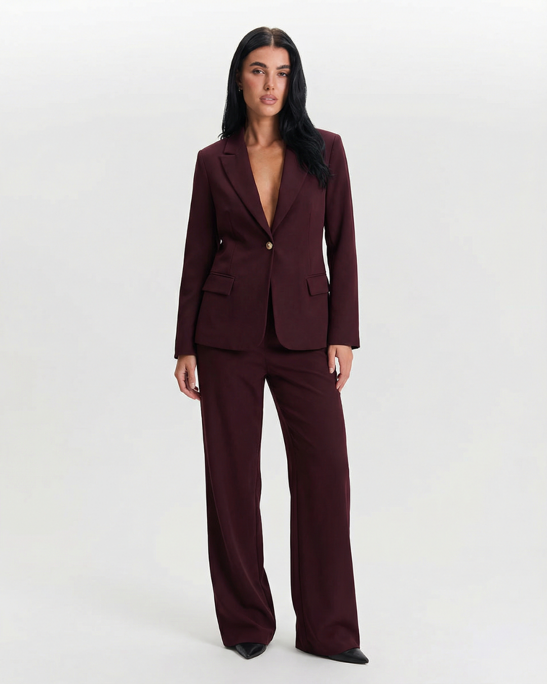 Margot | Blazer And Pants Set Burgundy Long Sleeve