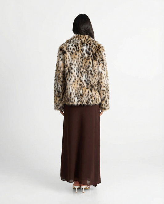 Margot | Leopard Faux Fur Coat Brown Cropped