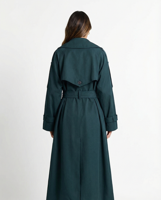 Elise | Smart Casual Belted Trench Coat Green Long