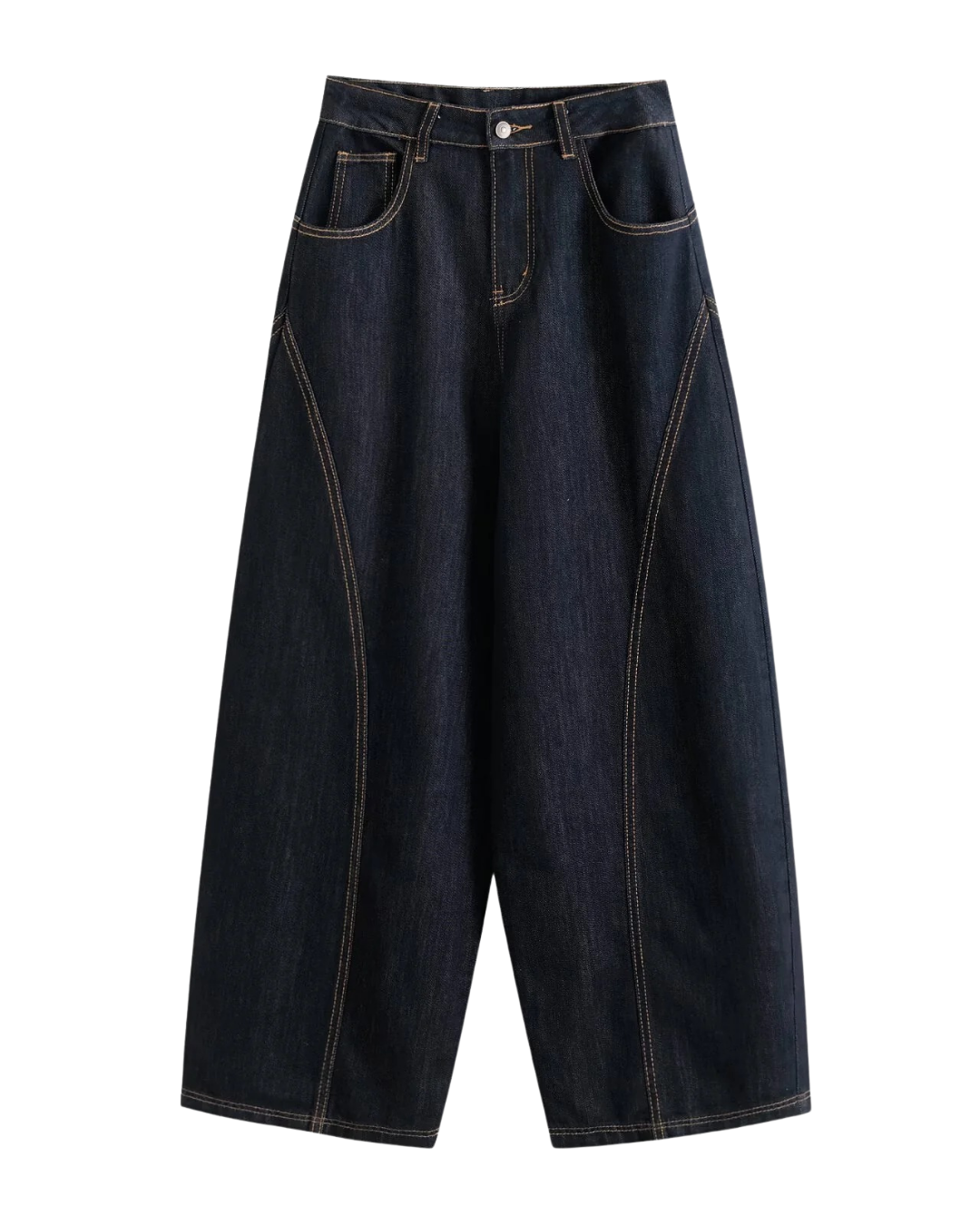 Margot | Wide Leg Jeans Dark Blue High Waisted Contrast Stitch