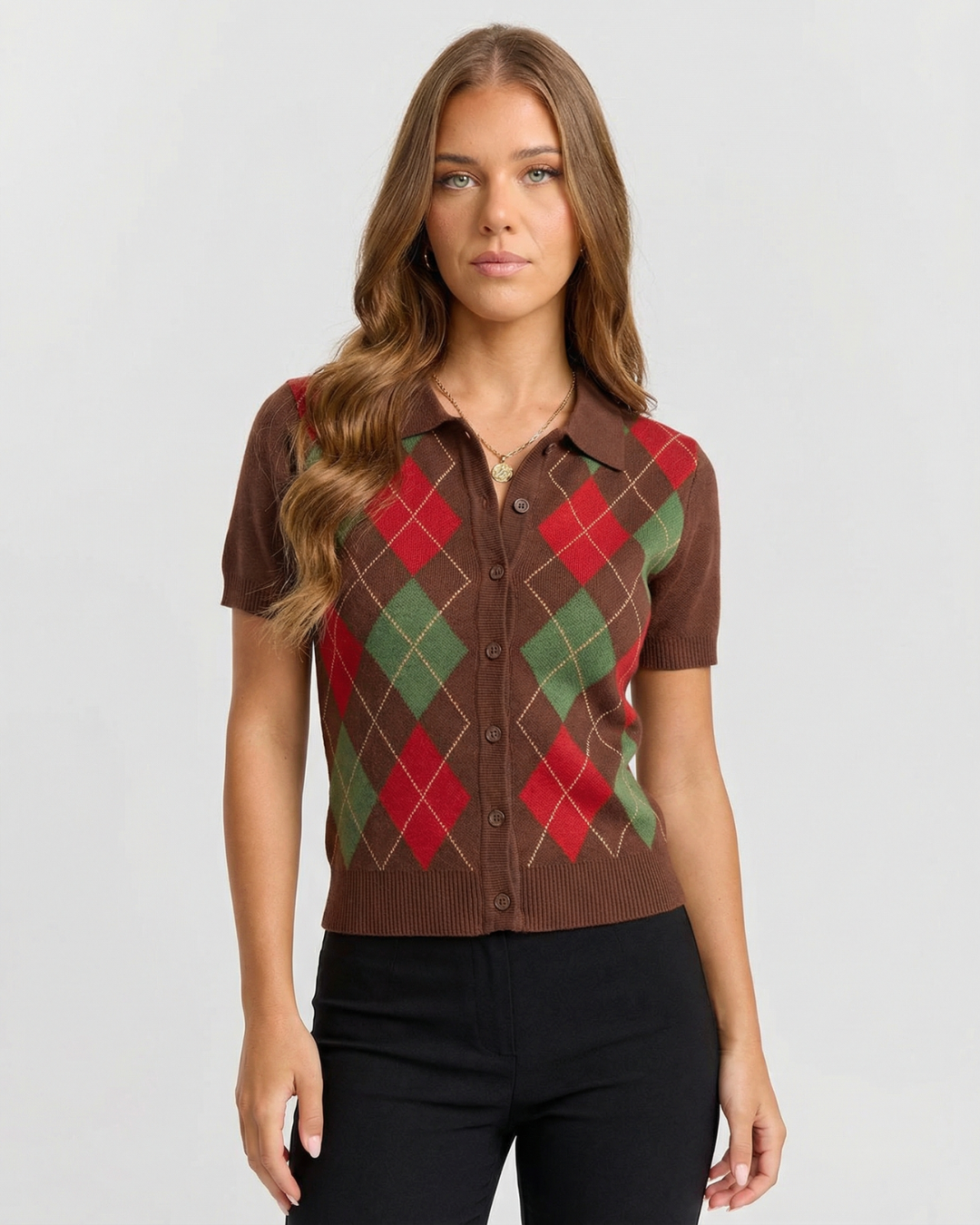 Eleanor | Brown Heritage Argyle Knit Cardigan