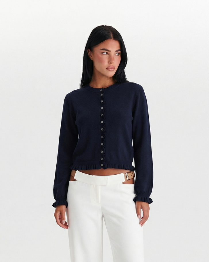 Lola | Smart Casual Button Front Cardigan Navy Long Sleeve Cropped